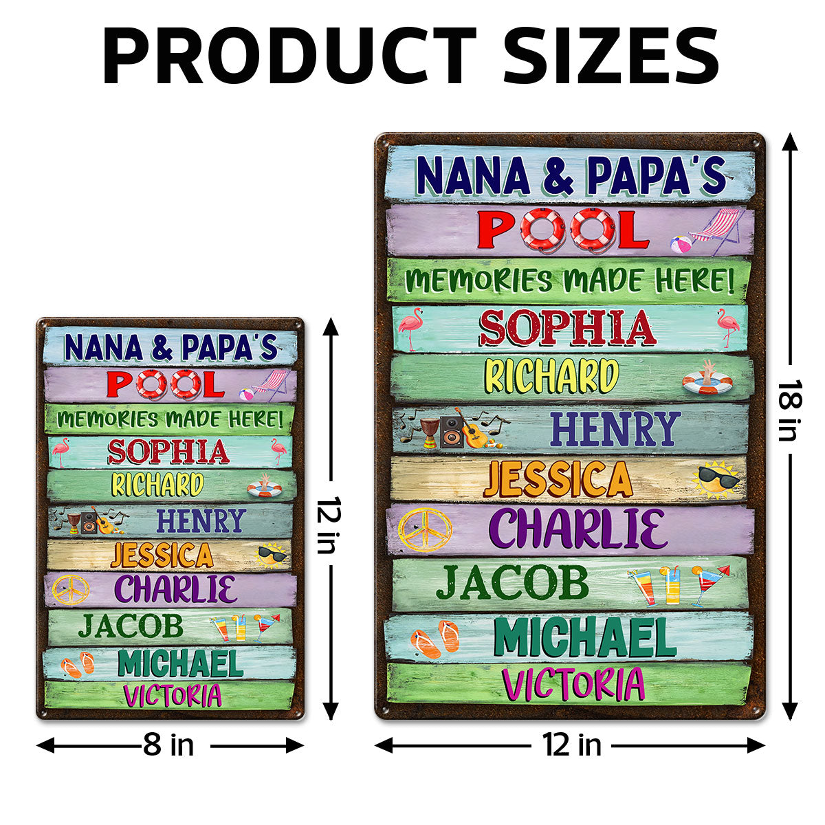 Grandma Grandpa Pool Colorful Wood Palletes Personalized Metal Sign