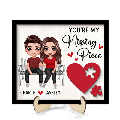 Couple Sitting On Bench Red Heart Valentine‘s Day Gift For Her Gift For Him Personalized 2-Layer Wooden Plaque