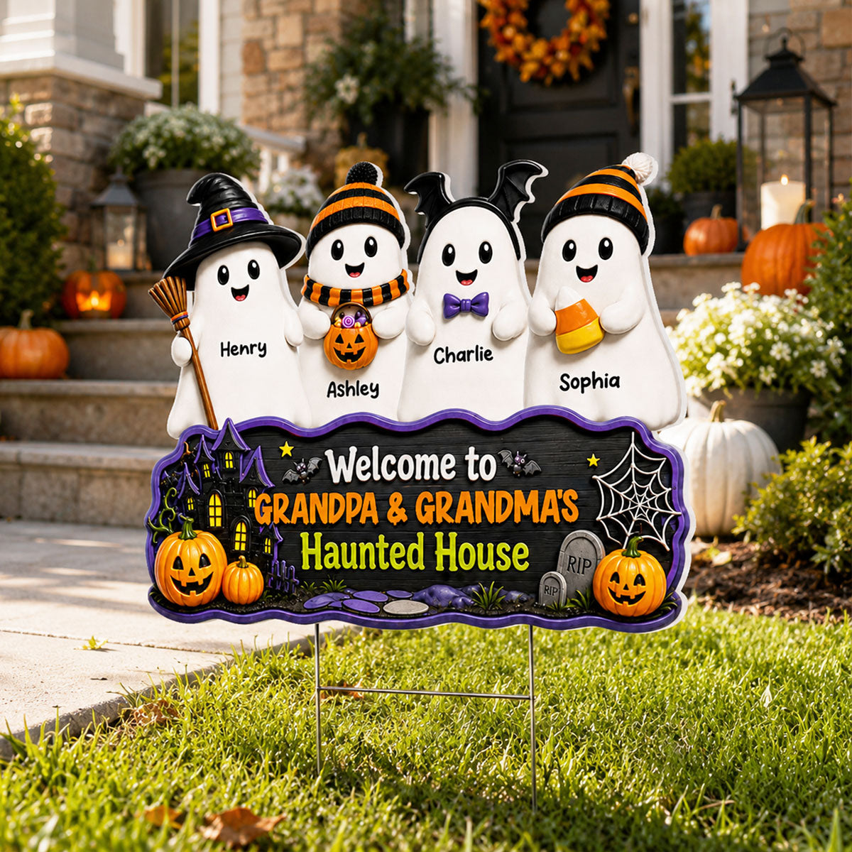Halloween Grandpa Grandma's Boo Crew - Personalized Yard Sign - Halloween Decor For Grandparents