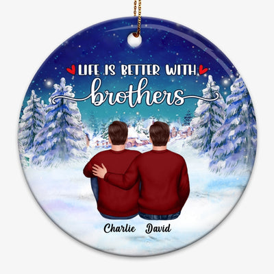 Siblings Sister Brother Besties Sitting Christmas Night Personalized Circle Ornament