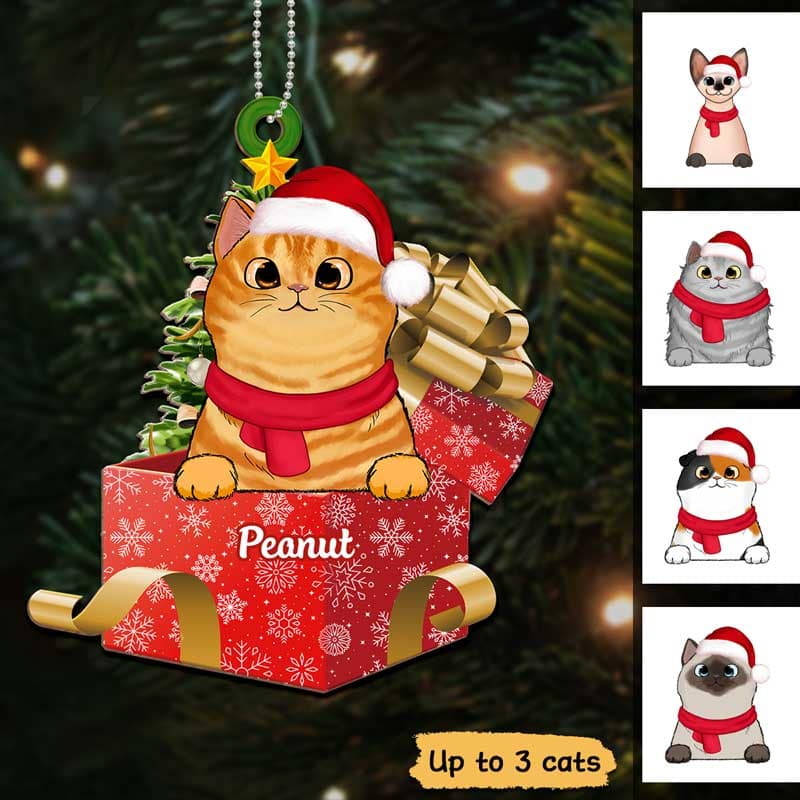 Peeking Cats On Christmas Gifts Personalized Wooden Ornament