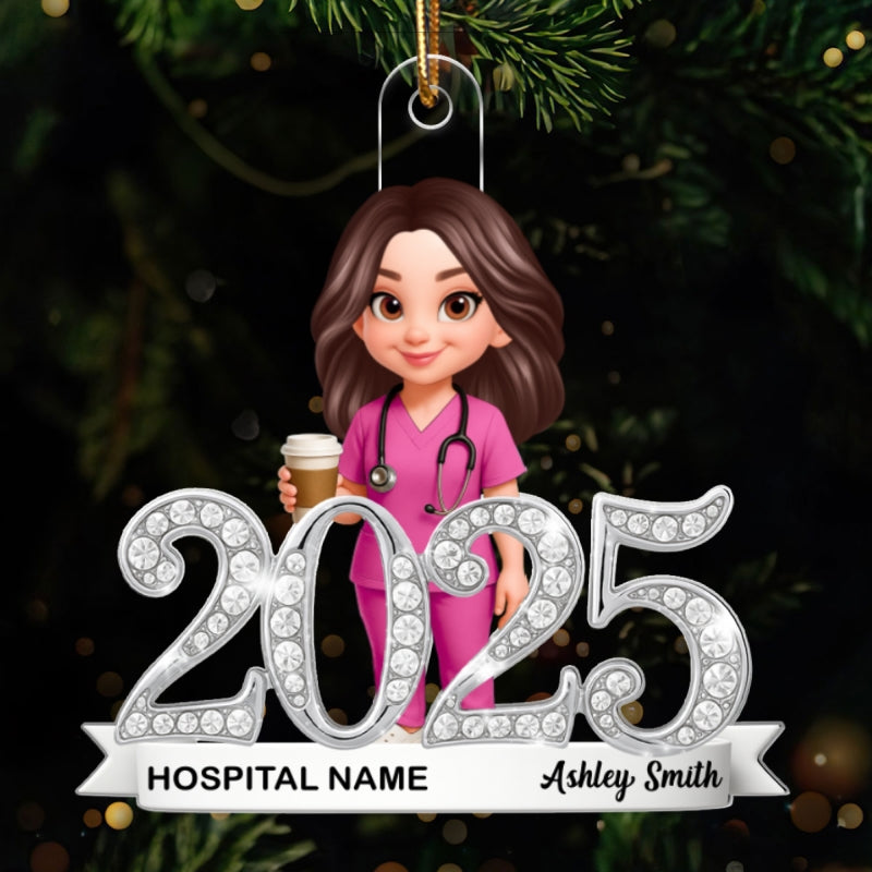 2025 Nurse Shining Crystal Effect - Personalized Acrylic Ornament - Christmas Gift for Nurse
