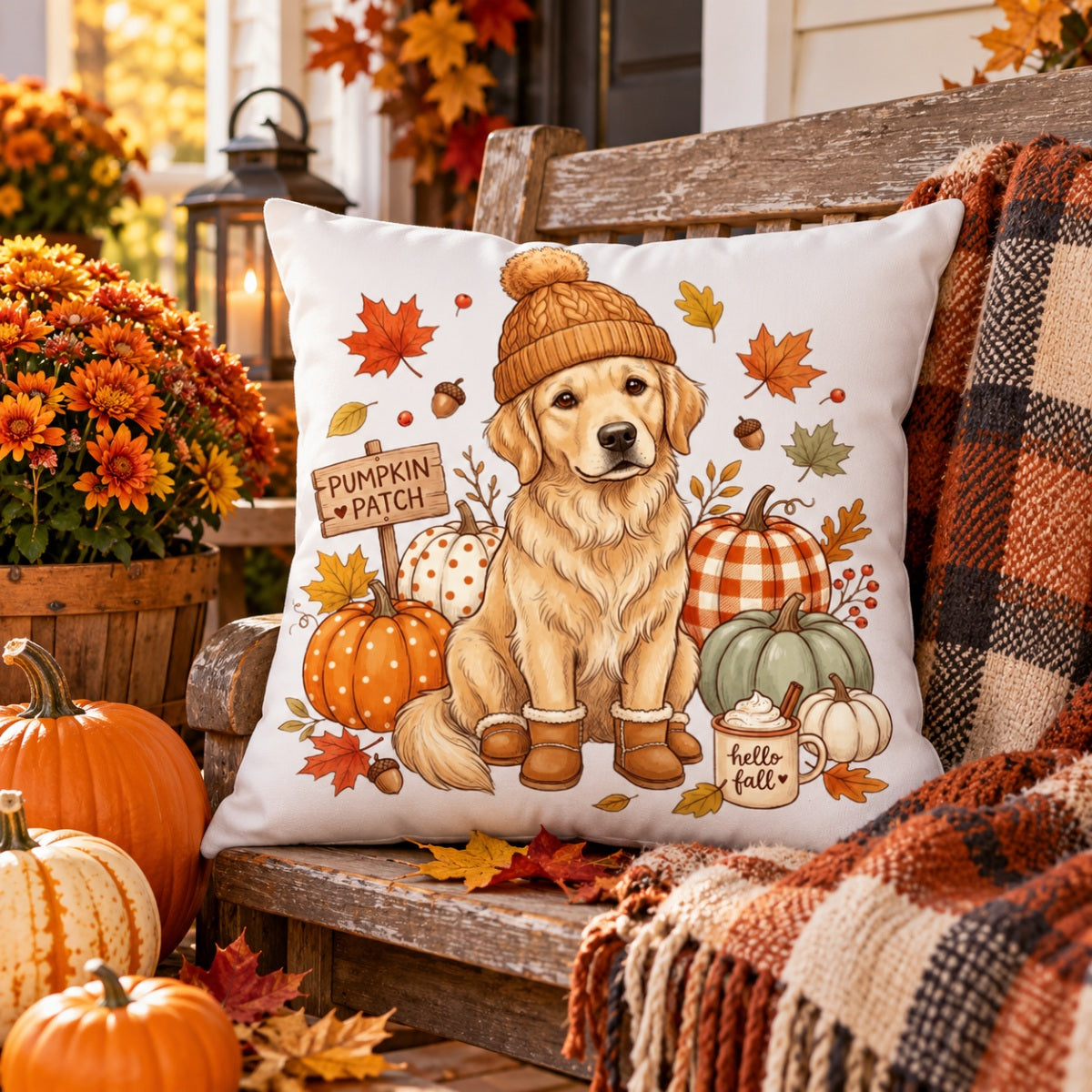 Custom Dog Photo Pumpkin Patch - Personalized Pillow - Fall Gift for Dog Moms, Cat Moms, Pet Lovers