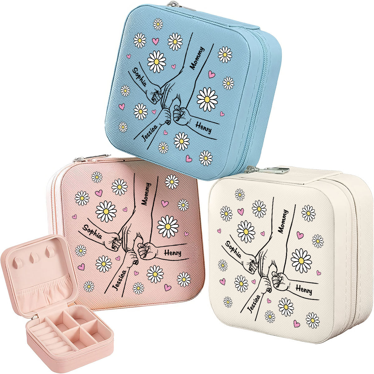 Grandma Mom Flower Kids Holding Hand Outline Personalized Jewelry Box