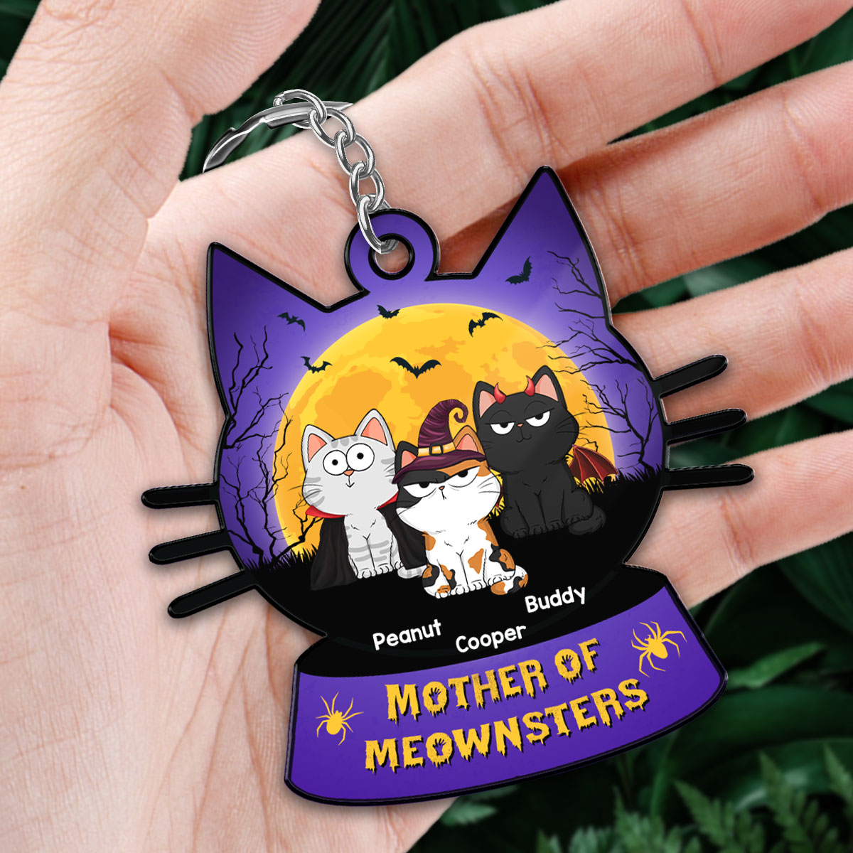Mother Of Meownsters Cat Mom Yellow Moon Personalized Acrylic Keychain