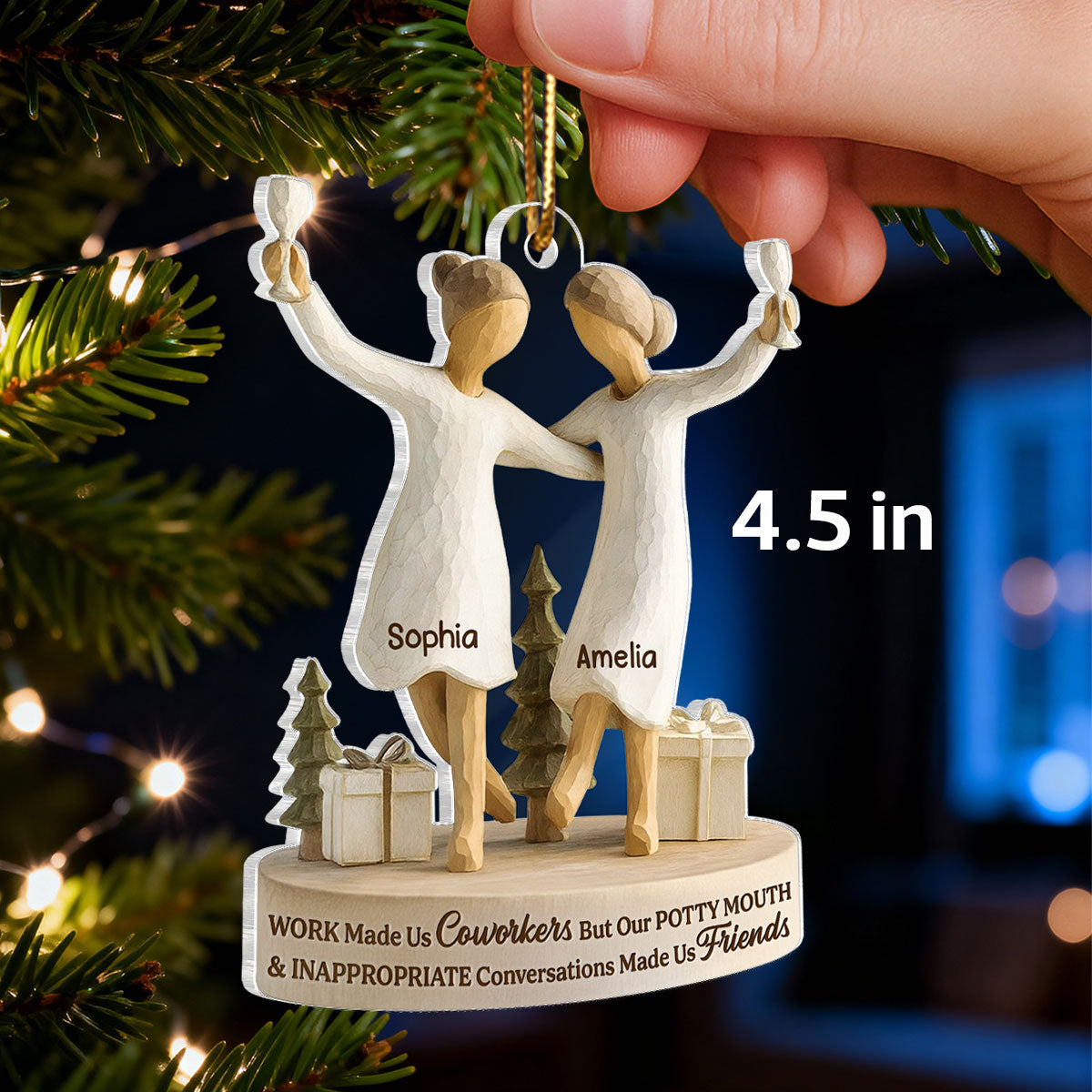 Work Made Us Coworkers - Personalized Acrylic Ornament - Funny Christmas Gift for Coworkers, Work Besties