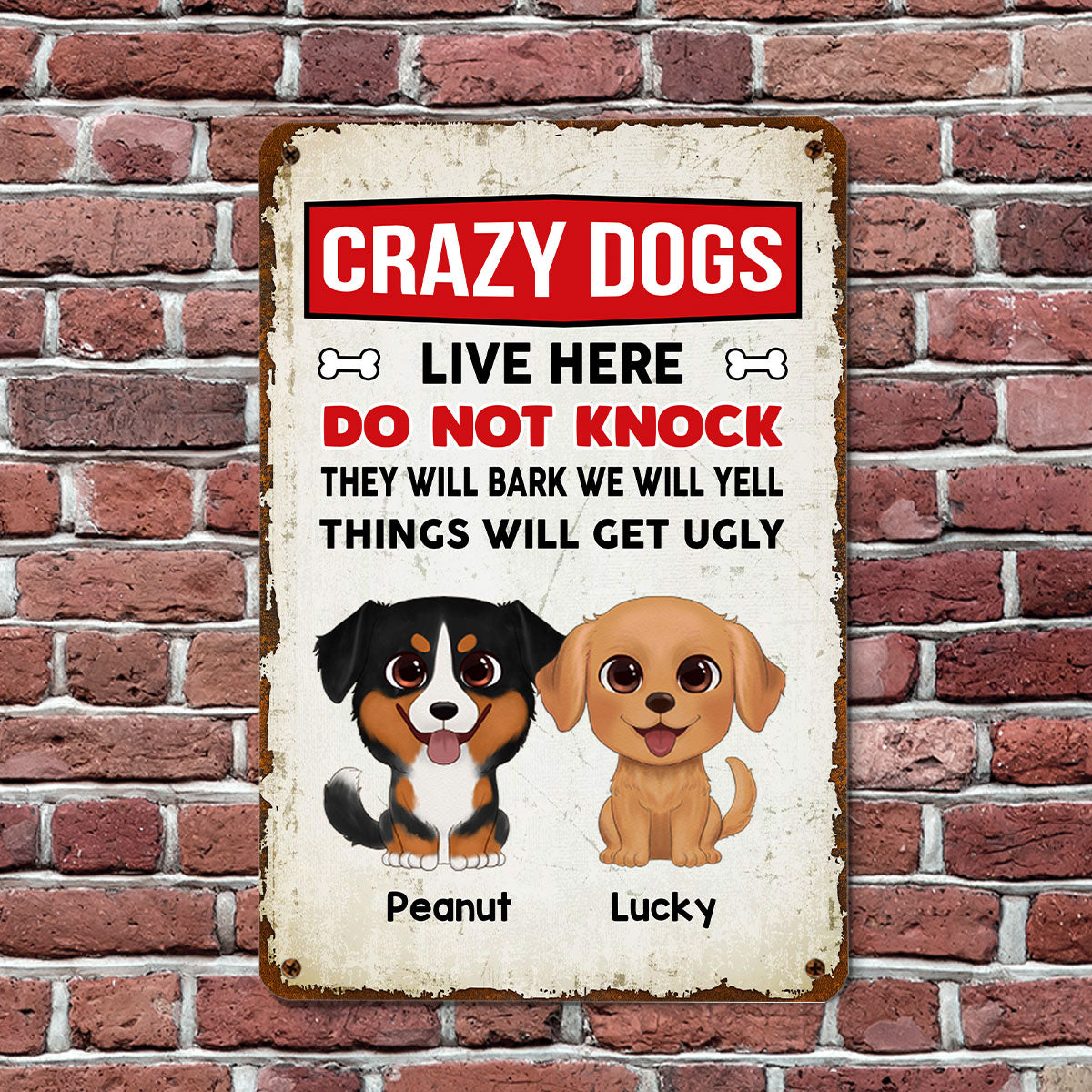 Watercolor Cute Dogs Crazy Dogs Live Here Personalized Metal Sign