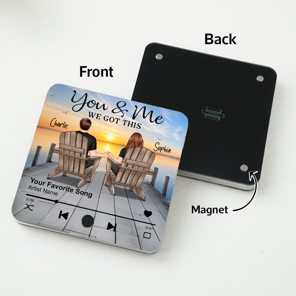 Eternal Love Couple Sitting On The Lake Dock - Personalized Music Fridge Magnet - Heartfelt Gift For Couple, For Him, For Her, Husband, Wife