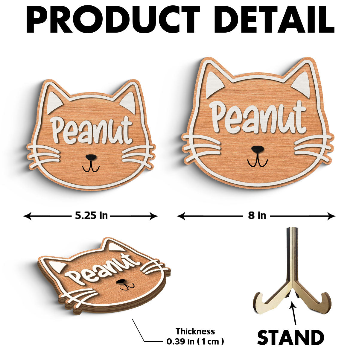 Cat Face Name Personalized 2-Layer Wooden Plaque