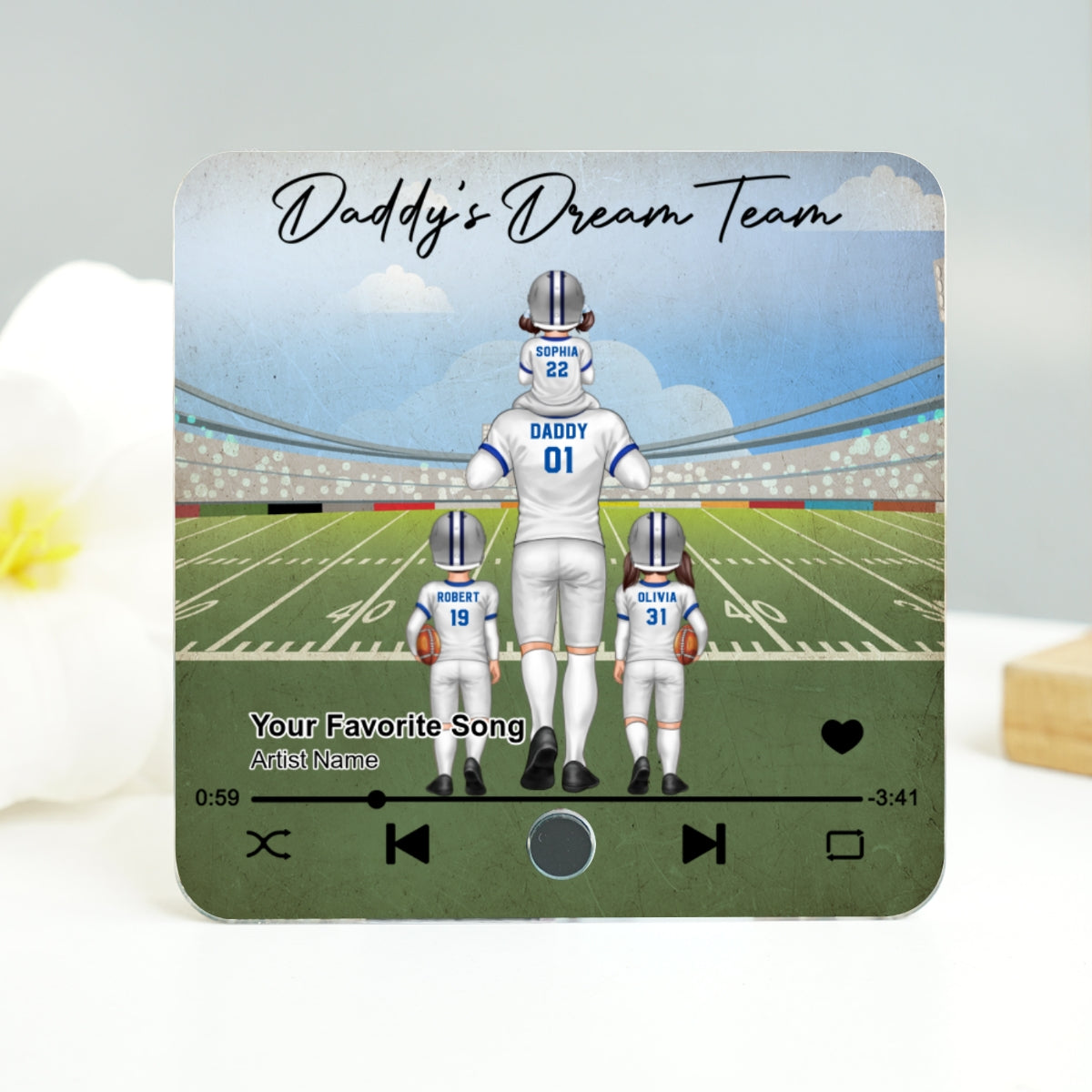 American Football Dad Dream Team Personalized Music Fridge Magnet, Birthday Father's Day Gift For Dad, For Grandpa, For Husband