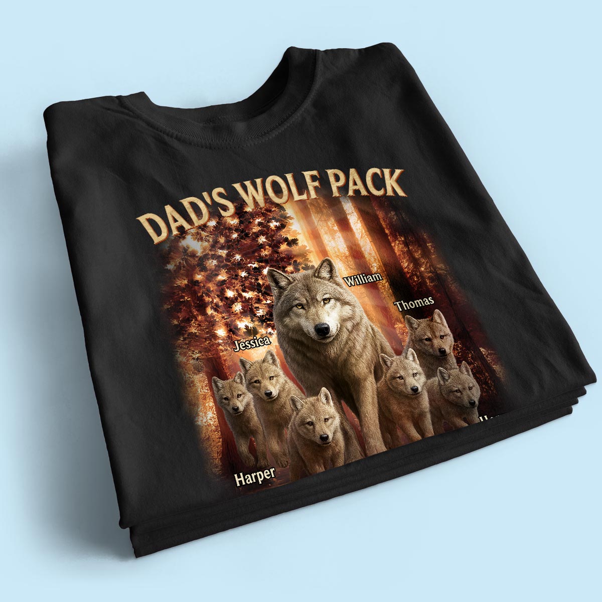 Dad's Wolf Pack Nation Flag Forest Personalized Shirt| Coolest Father's Day Gift For Dad, 4th of July Shirt