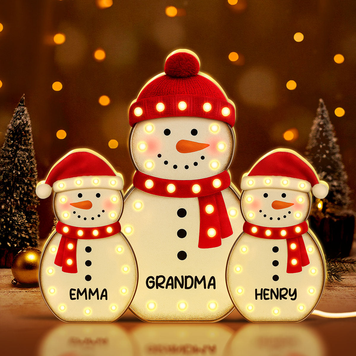 Snowman Grandma Grandkids Marquee Effect Personalized LED Light Box, Christmas Gift