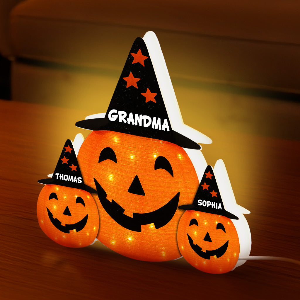 Halloween Grandma Jack O'Lantern Custom Kids Names Personalized LED Light Box