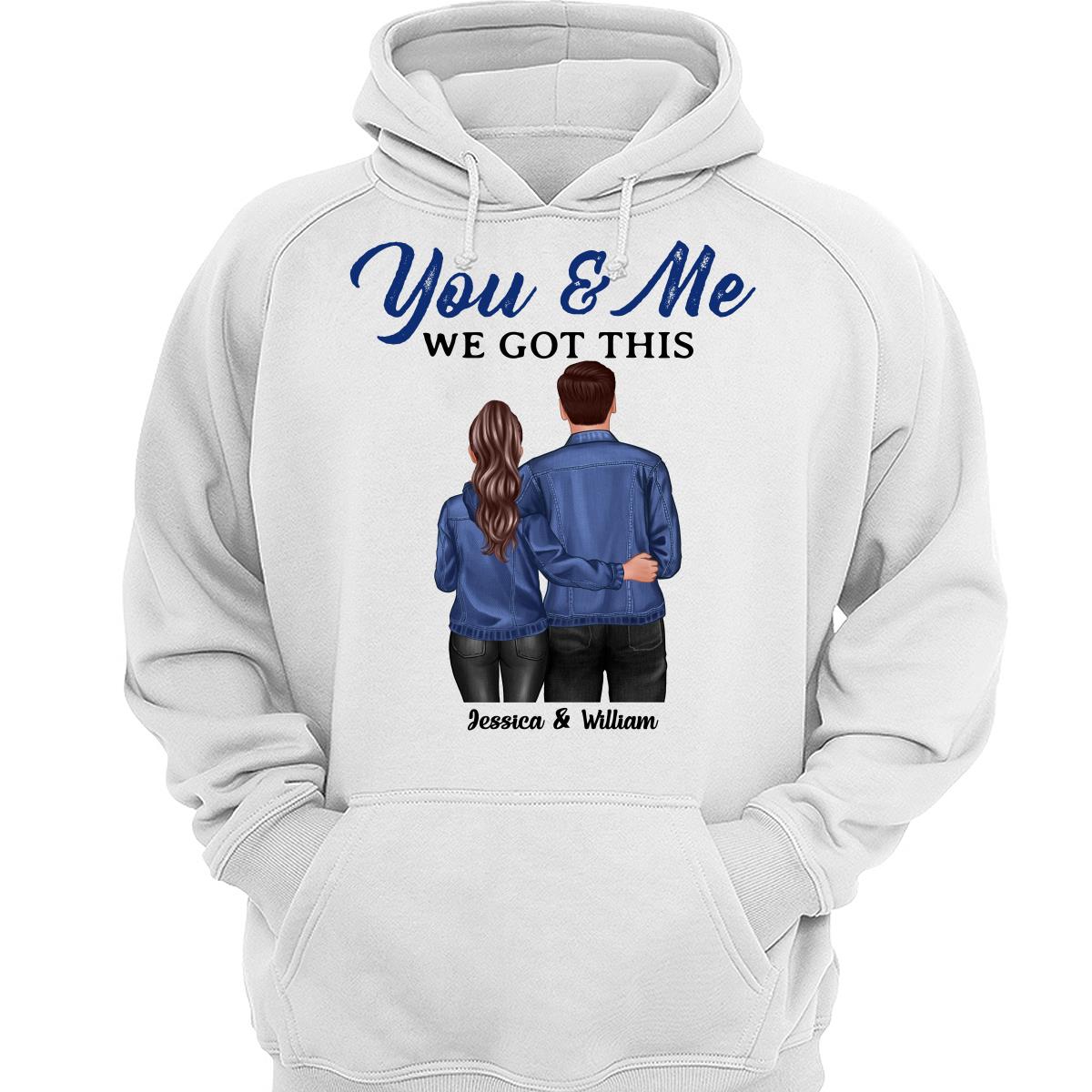 Denim Back View Couple Standing Hugging Personalized Shirt