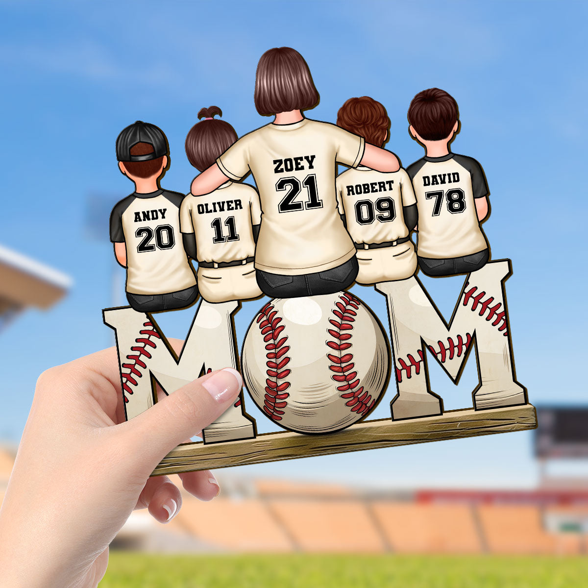 Baseball, Softball Mom And Kids - Personalized 2-Layered Wooden Plaque - Gift for Mom, Gift for Grandma, Gift for Wife