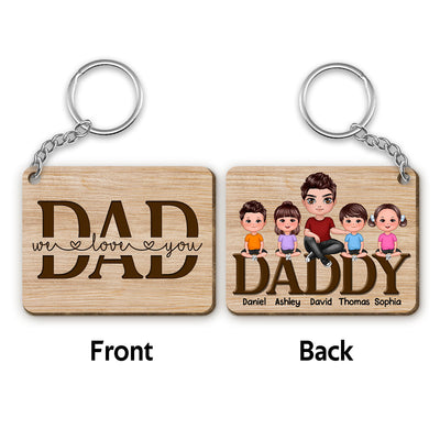 Best Dad Ever Doll Man Kids Dog Cat Sitting On Word Personalized Wooden Keychain