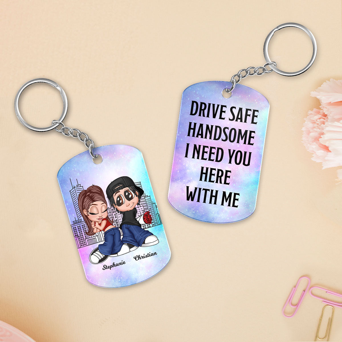 Drive Safe Handsome I Need You Here With Me, Y2K Couple Personalized Acrylic Keychain