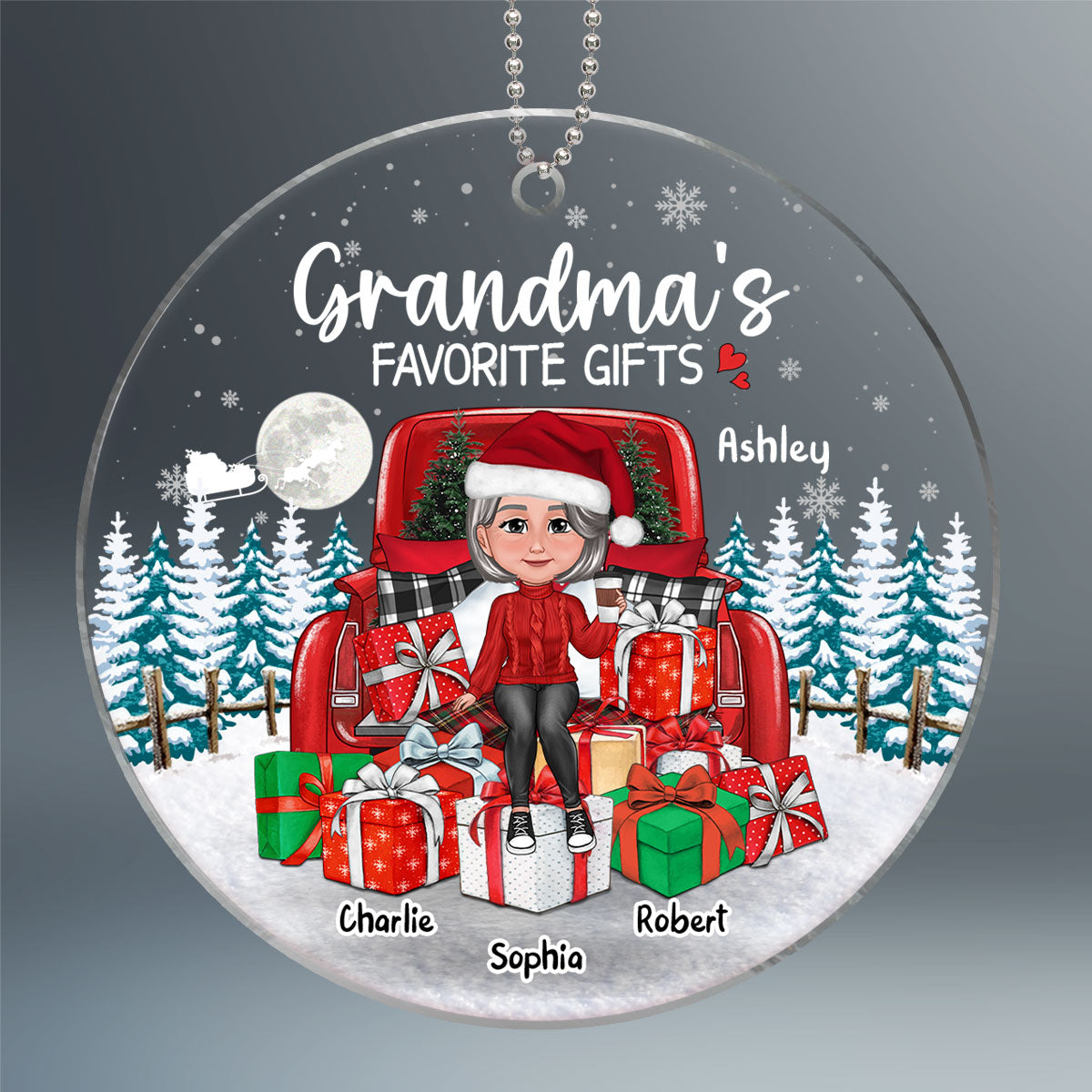 Grandma Mom Sitting On Truck Favorite Gifts Personalized Acrylic Ornament