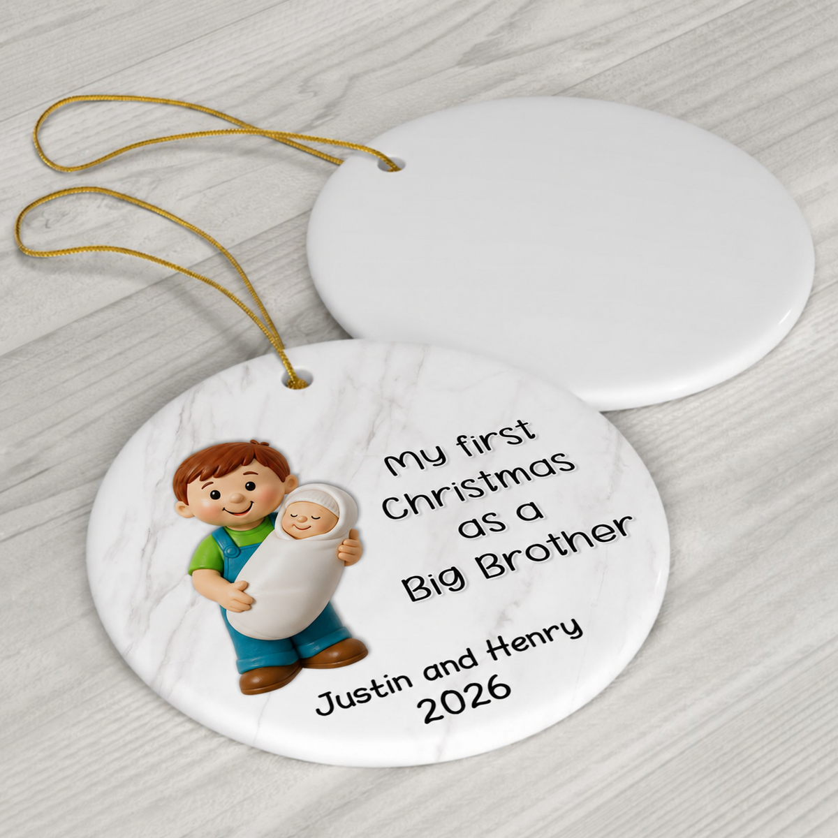 My First Christmas As Big Sister Big Brother - Personalized Ceramic Ornament - Proud New Big Siblings Gift