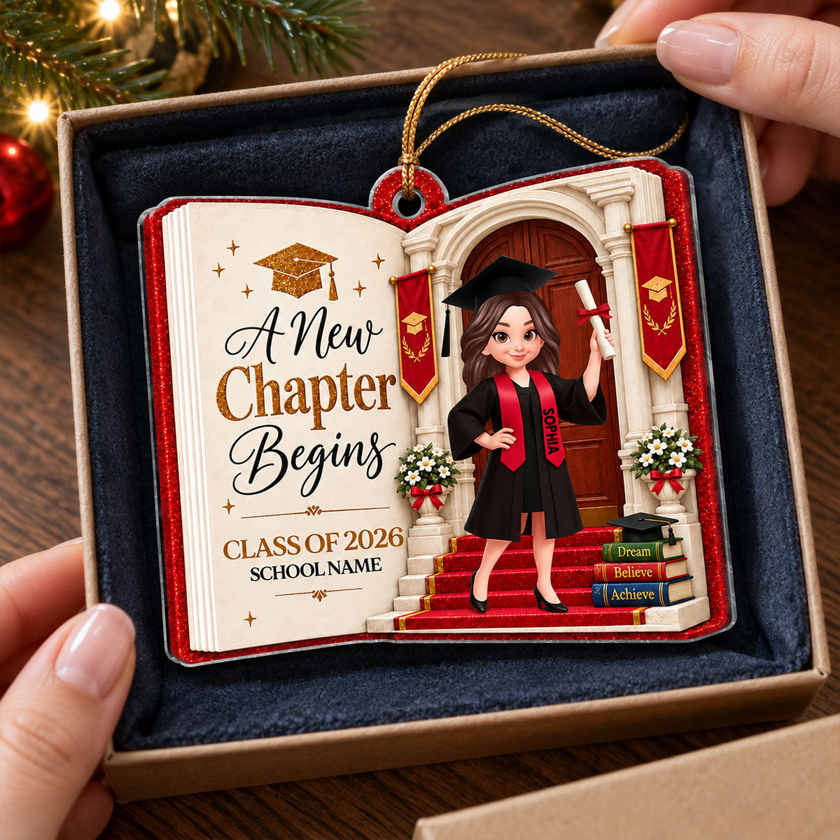 A New Chapter Begins Graduation Book 2D Flat - Personalized Acrylic Ornament – Class of 2026 2027 Senior Keepsake Gift