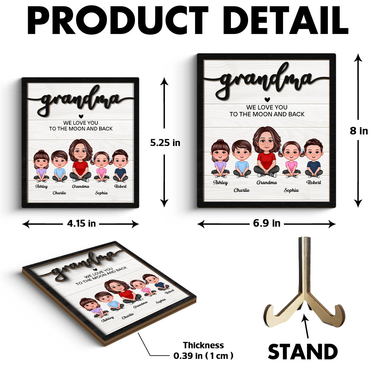 Grandma Grandkids Love To The Moon Personalized 2-layer Wooden Plaque