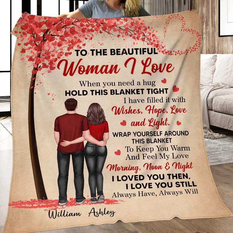 To The Woman I Love Couple Back View Standing Under Tree Personalized Blanket