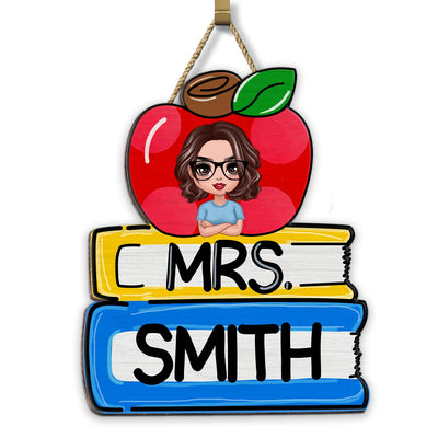 Teacher Apple And Books Personalized Wood Sign, Teacher Appreciation Gift, Classroom Decor, Welcome Back To School