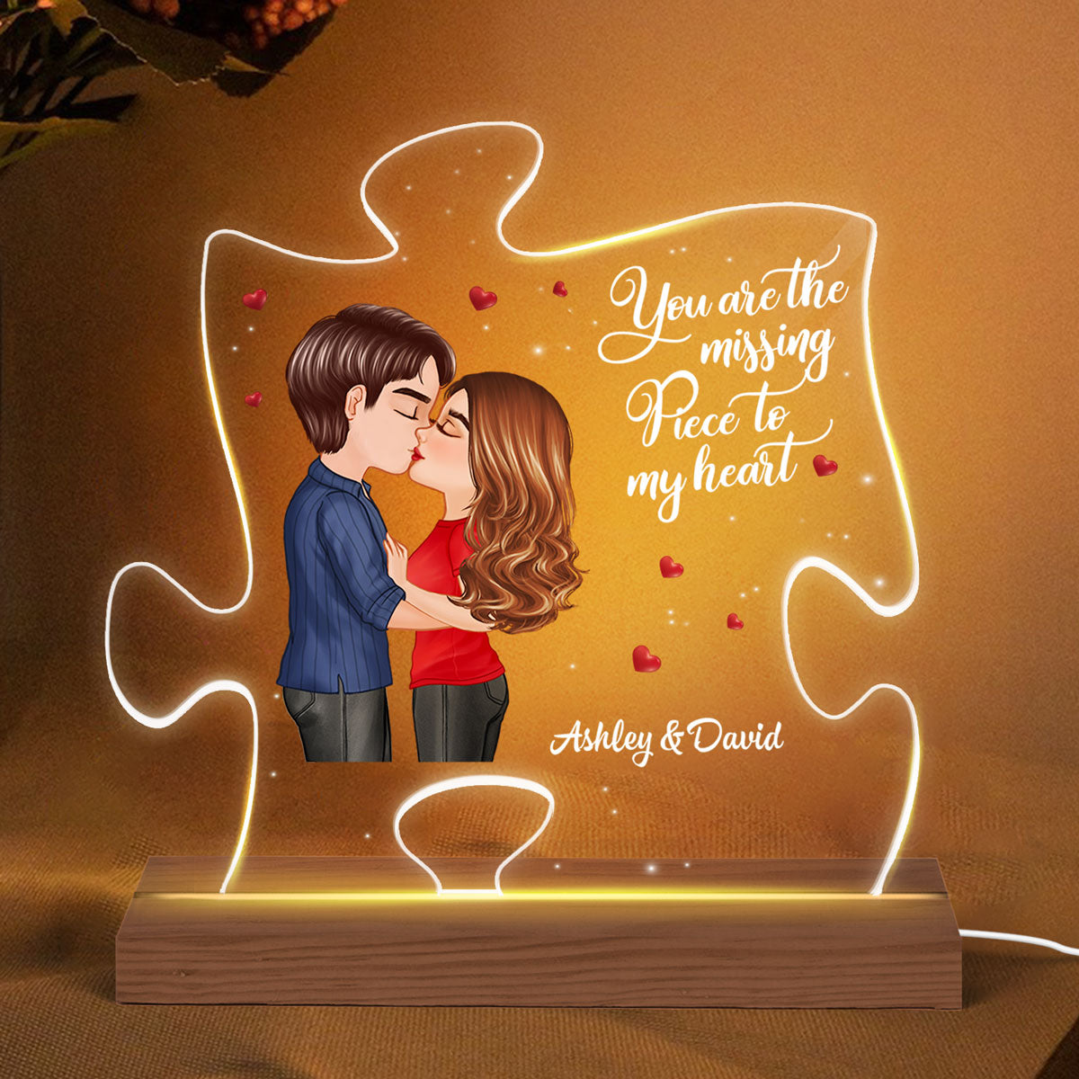 You Are The Missing Piece Kissing Couple Personalized Puzzle Shaped LED Night Light