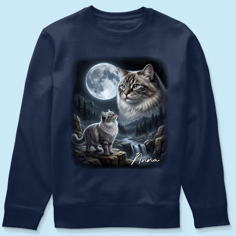 Cat Howling to the Moon Custom Pet Photo - Personalized Shirt - Halloween Gift for Cat Lovers
