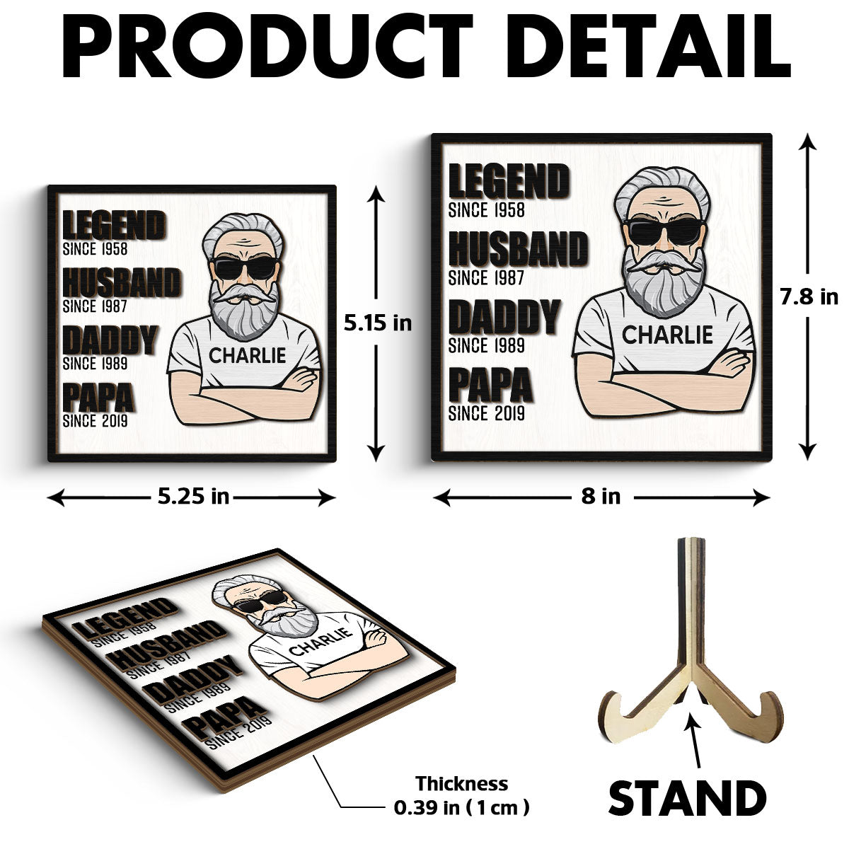 Legend Husband Dad Grandpa Personalized 2-Layer Wooden Plaque