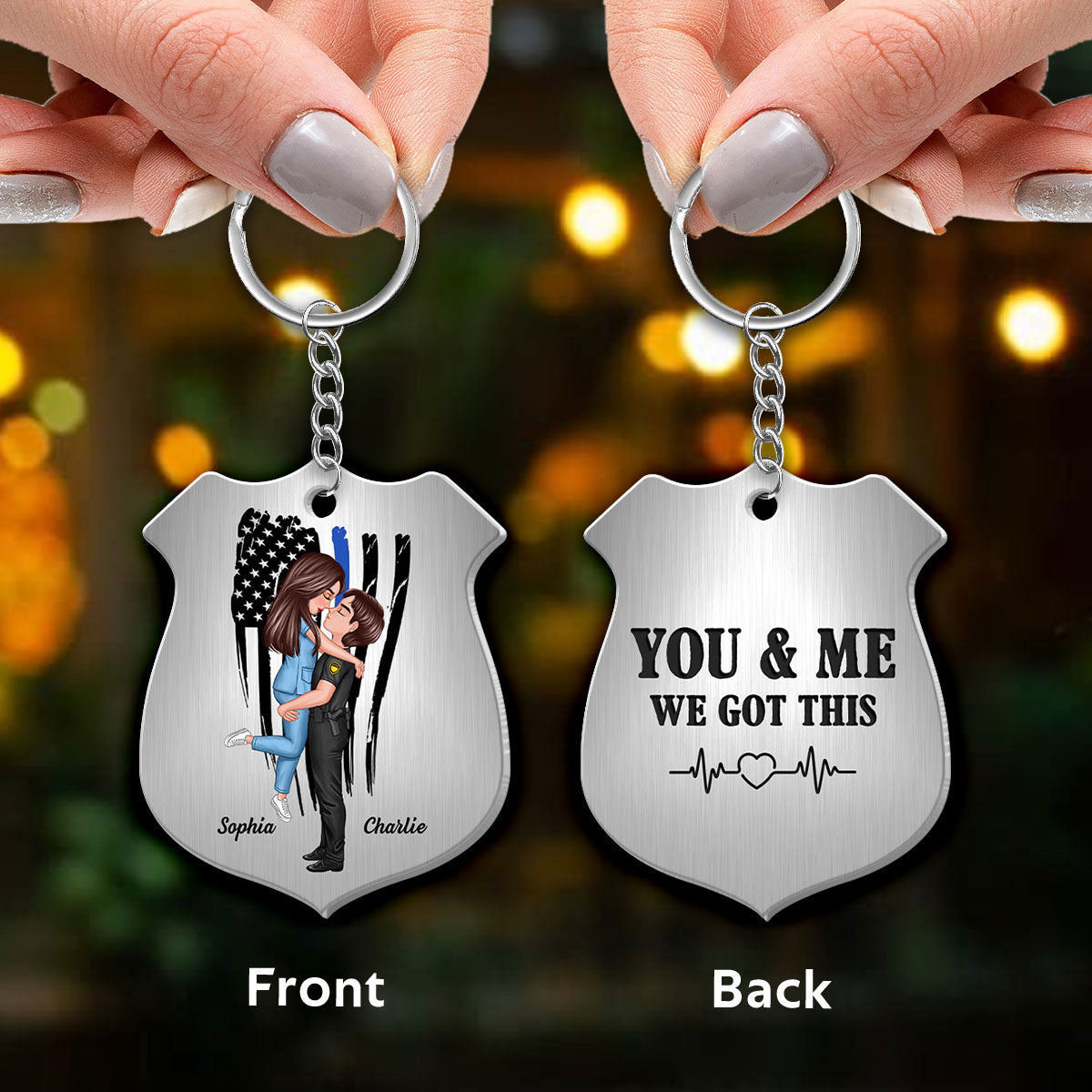 Be Safe I Need You Here With Me Couple Hugging Kissing Gift by Occupation Gift For Her Gift For Him Firefighter, Police Officer Personalized Metal Keychain