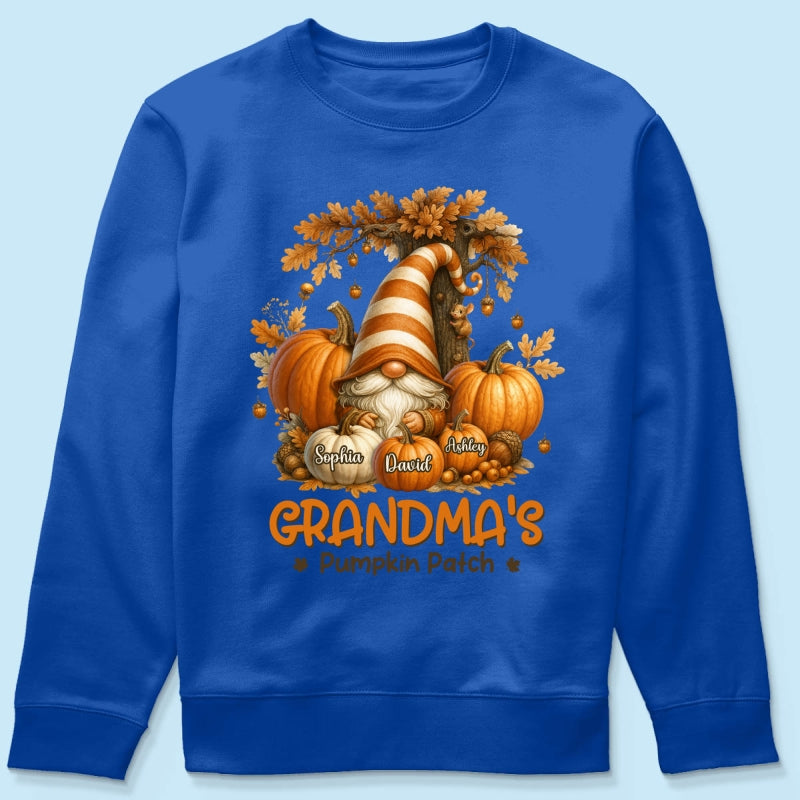 Gnome Grandma's Pumpkin Patch Personalized Fall Sweatshirt, Cozy Fall Sweatshirt for Grandma