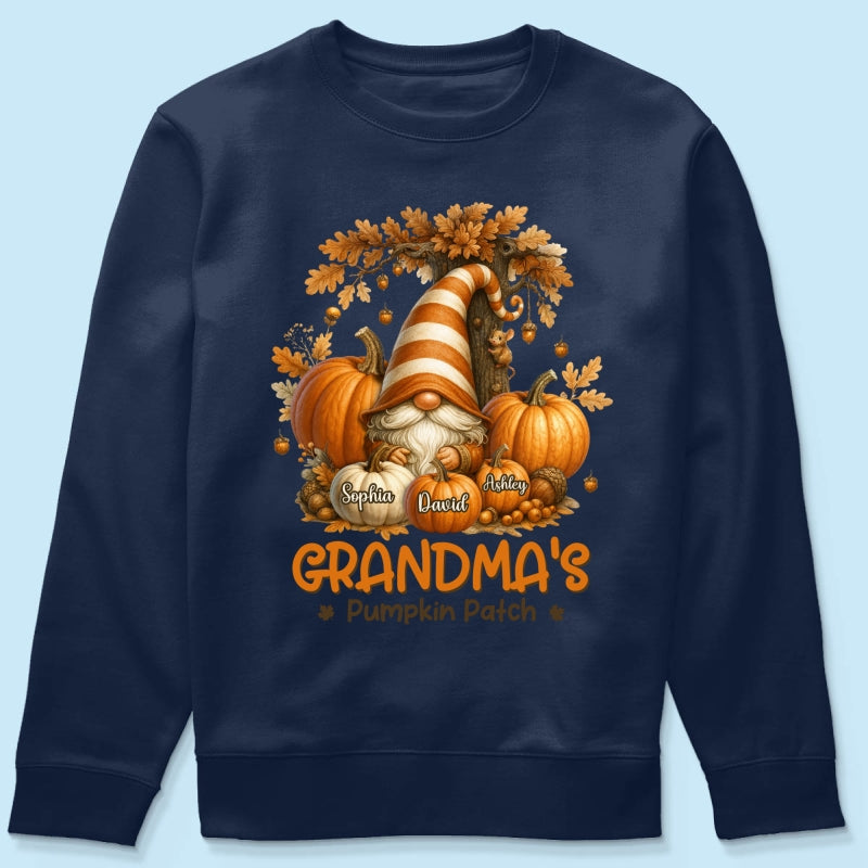 Gnome Grandma's Pumpkin Patch Personalized Fall Sweatshirt, Cozy Fall Sweatshirt for Grandma
