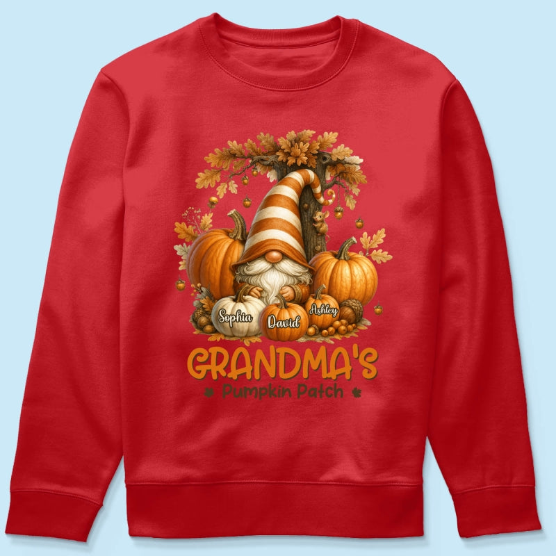 Gnome Grandma's Pumpkin Patch Personalized Fall Sweatshirt, Cozy Fall Sweatshirt for Grandma