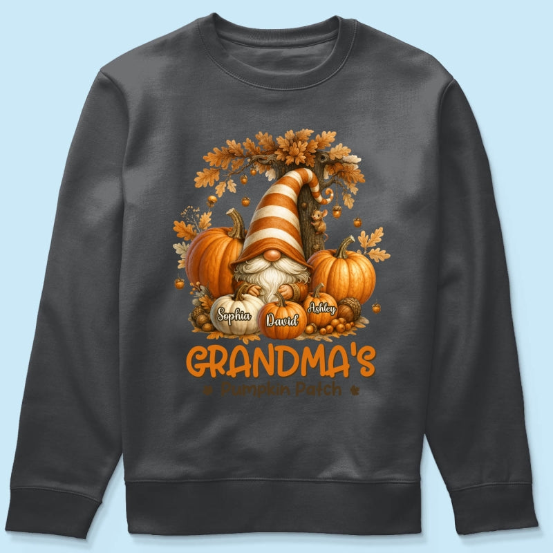Gnome Grandma's Pumpkin Patch Personalized Fall Sweatshirt, Cozy Fall Sweatshirt for Grandma