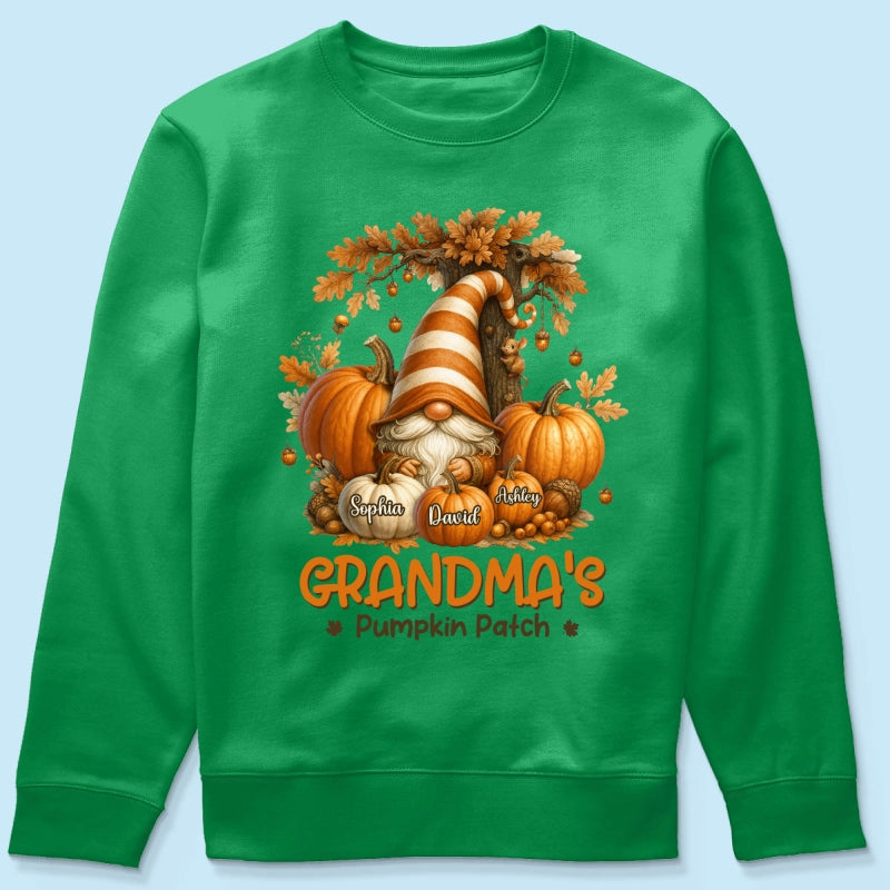 Gnome Grandma's Pumpkin Patch Personalized Fall Sweatshirt, Cozy Fall Sweatshirt for Grandma