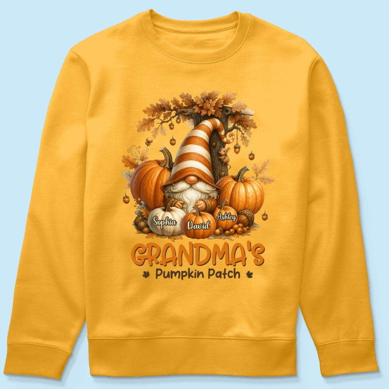 Gnome Grandma's Pumpkin Patch Personalized Fall Sweatshirt, Cozy Fall Sweatshirt for Grandma