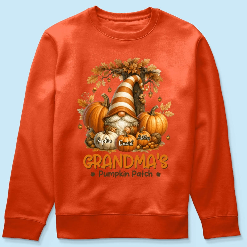 Gnome Grandma's Pumpkin Patch Personalized Fall Sweatshirt, Cozy Fall Sweatshirt for Grandma