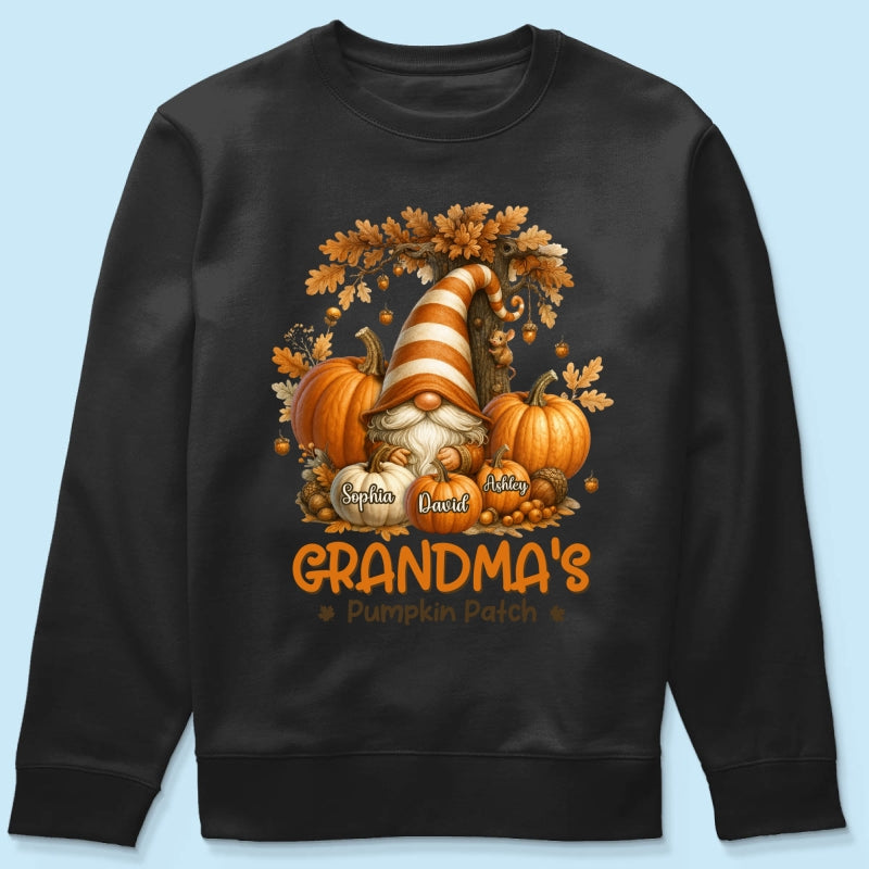 Gnome Grandma's Pumpkin Patch Personalized Fall Sweatshirt, Cozy Fall Sweatshirt for Grandma