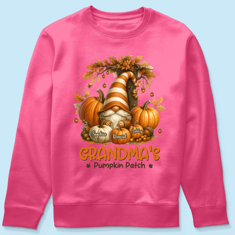Gnome Grandma's Pumpkin Patch Personalized Fall Sweatshirt, Cozy Fall Sweatshirt for Grandma