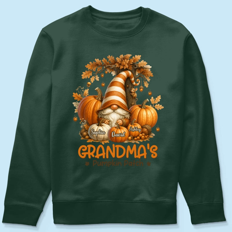 Gnome Grandma's Pumpkin Patch Personalized Fall Sweatshirt, Cozy Fall Sweatshirt for Grandma
