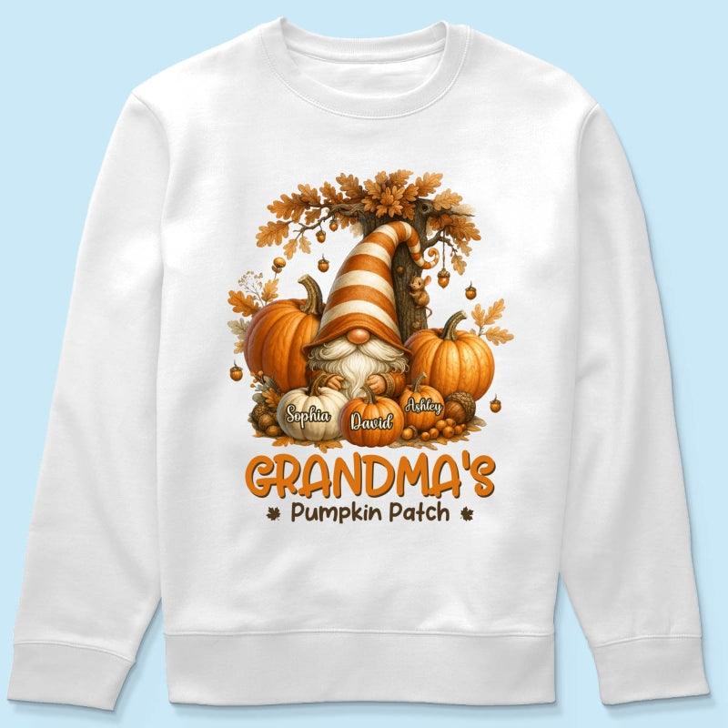 Gnome Grandma's Pumpkin Patch Personalized Fall Sweatshirt, Cozy Fall Sweatshirt for Grandma