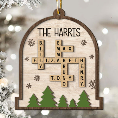 Whole Family Names Crossword Puzzle Art Personalized 2-Layer Wooden Ornament, Christmas Gift For Family, For Parents, Grandparents, Siblings, Children