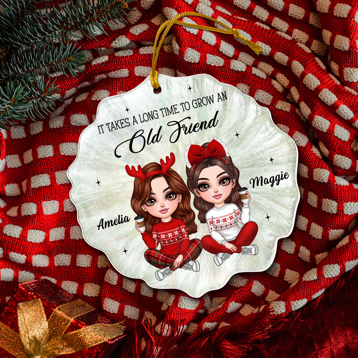 Pretty Girls Seashell Pearl Pattern Besties Sisters Personalized Acrylic Ornament
