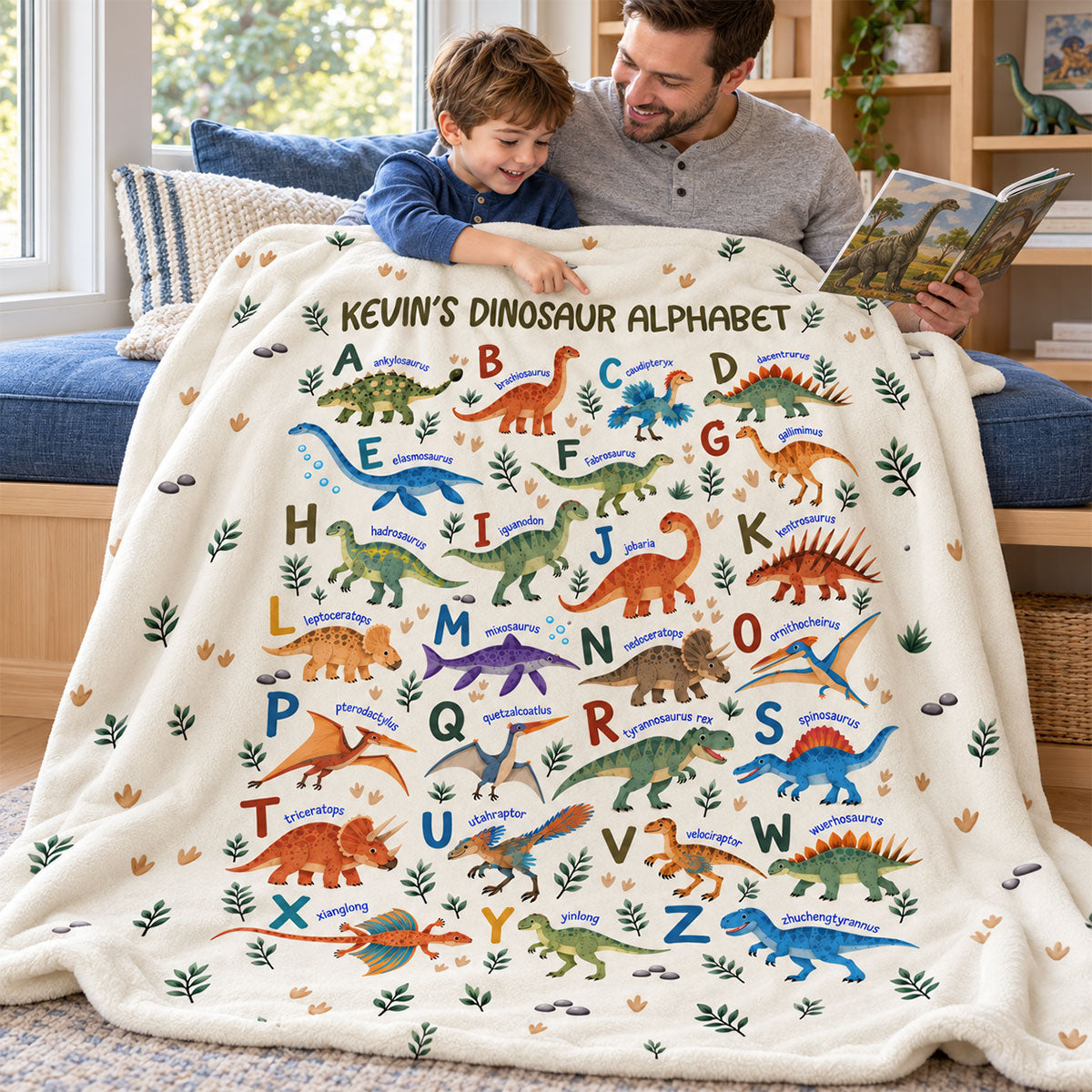 Dinosaur Alphabet Custom Name - Personalized Fleece Blanket - Dinosaur Theme Gift for Baby and Toddlers