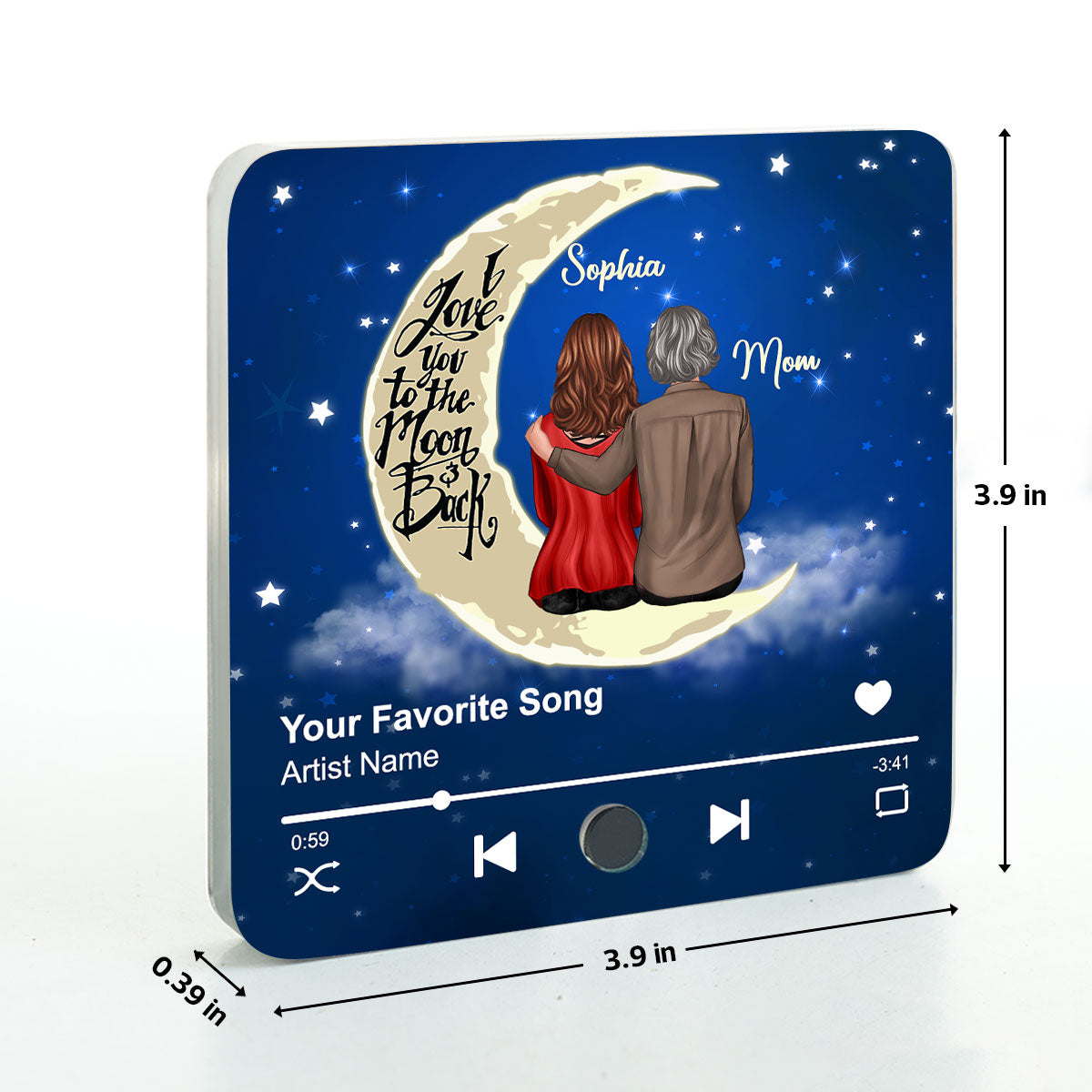 Mom & Son Daughter Sitting I Love You To The Moon And Back Personalized Music Fridge Magnet