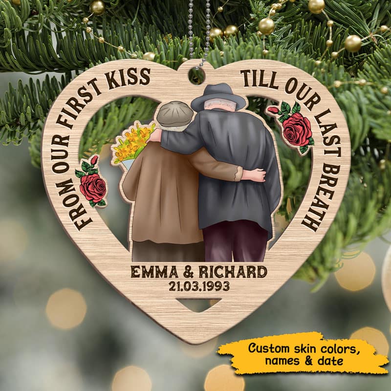 From Our First Kiss Couple Personalized Christmas Wooden Ornament