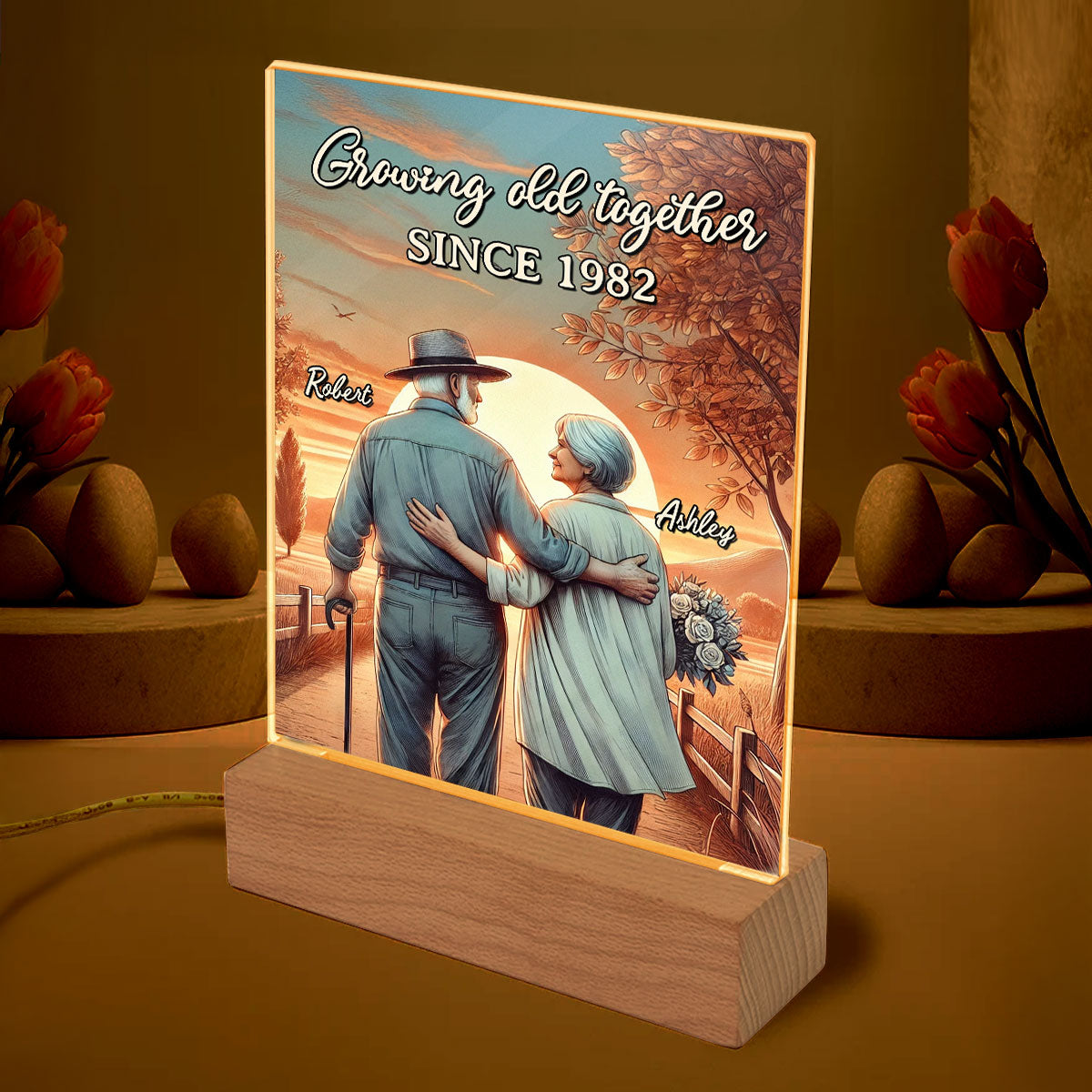 Couple Growing Old Together Personalized LED Night Light, Anniversary,  Gift for him, Gift for her