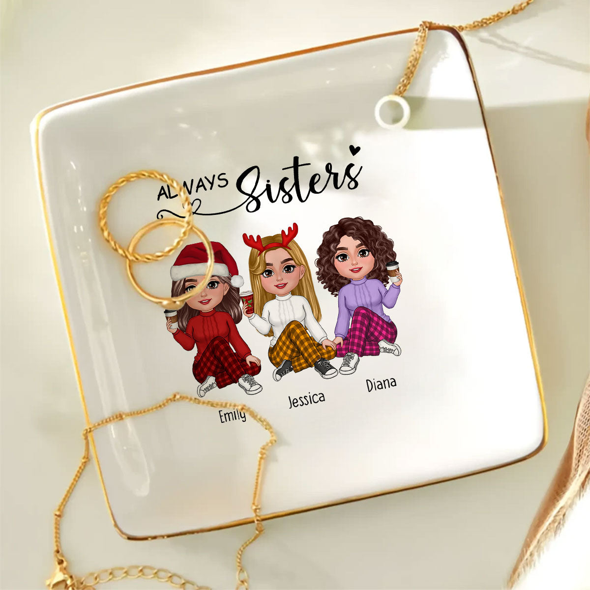 Always Sisters Personalized Jewelry Dish, Birthday Christmas Sister Appreciation Gift