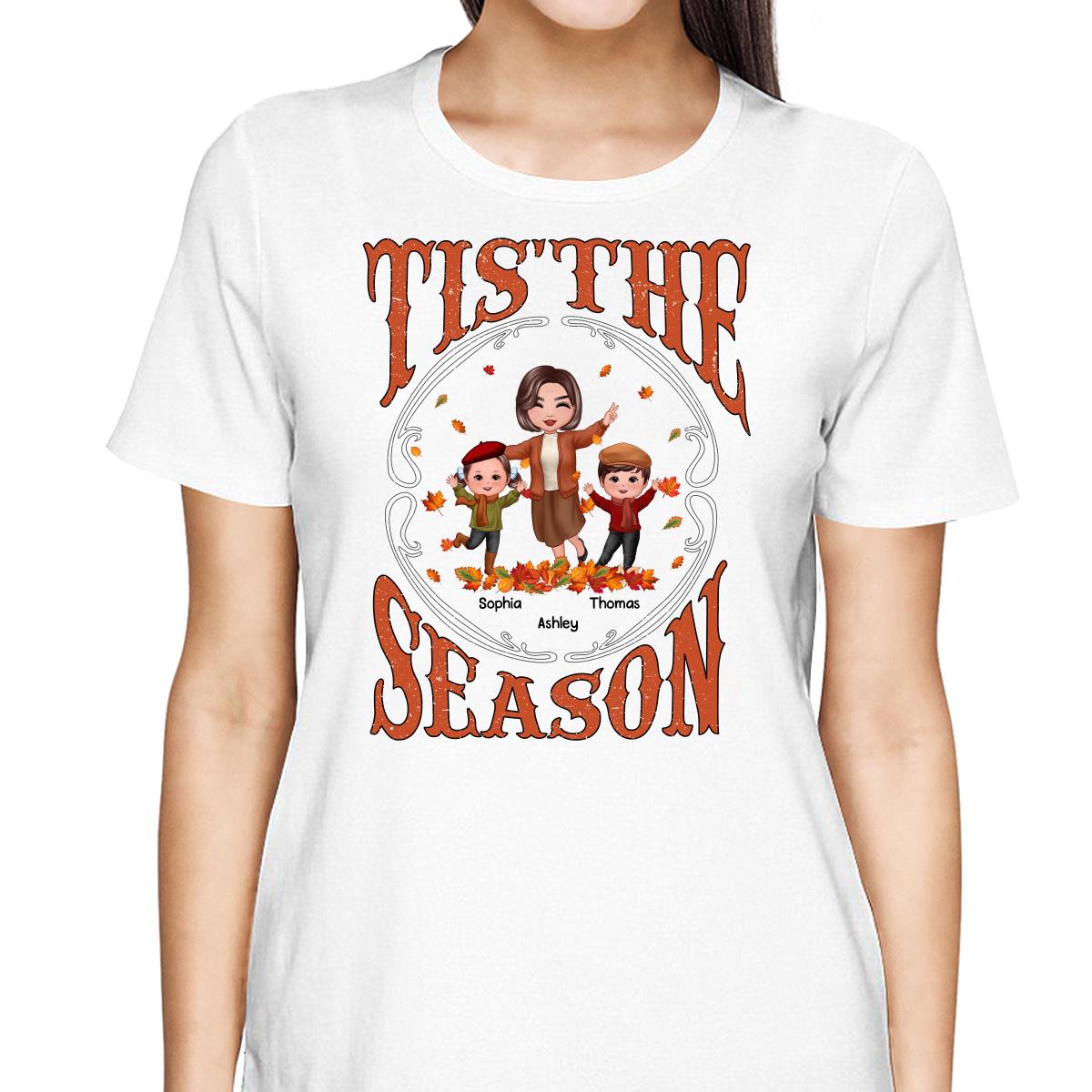 Tis' The Season Happy Grandma & Grandkids Fall Season Personalized Shirt